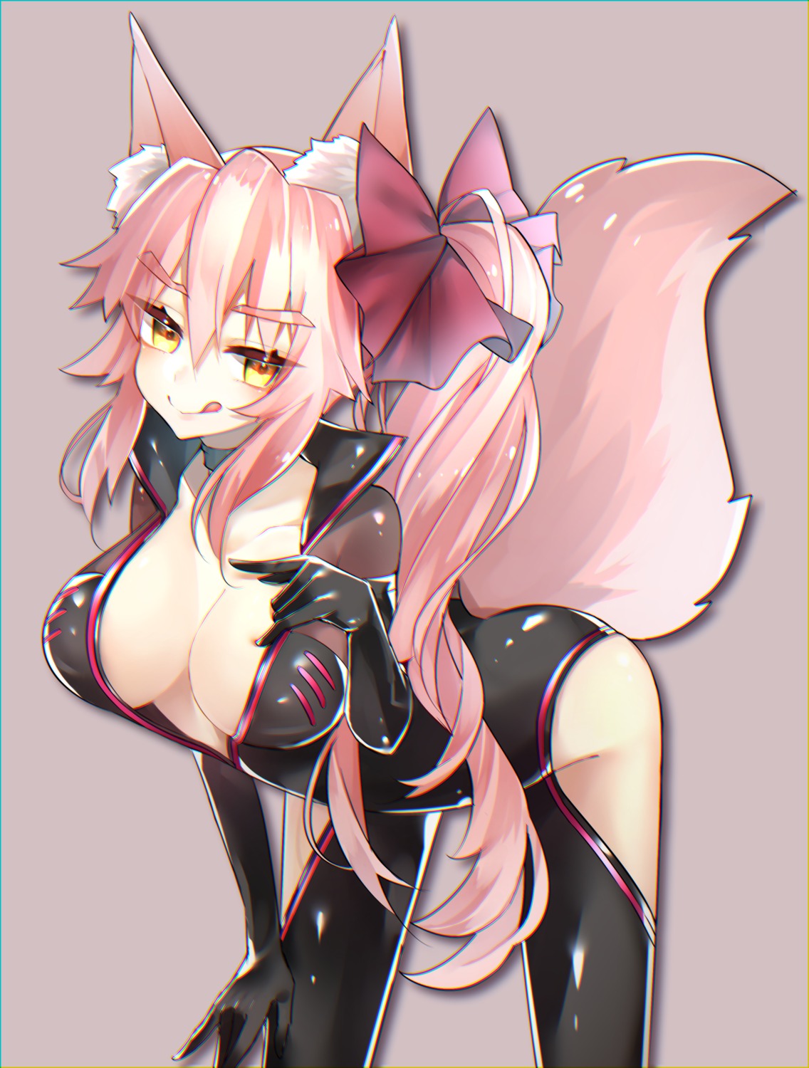 animal_ears bodysuit fate/grand_order kitsune no_bra reirou_(chokoonnpu) tail tamamo_vitch_koyanskaya