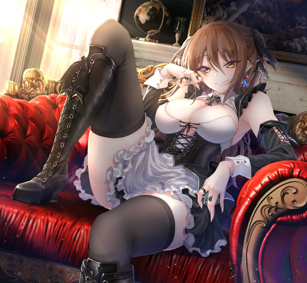 denpa_(denpae29) maid no_bra thighhighs