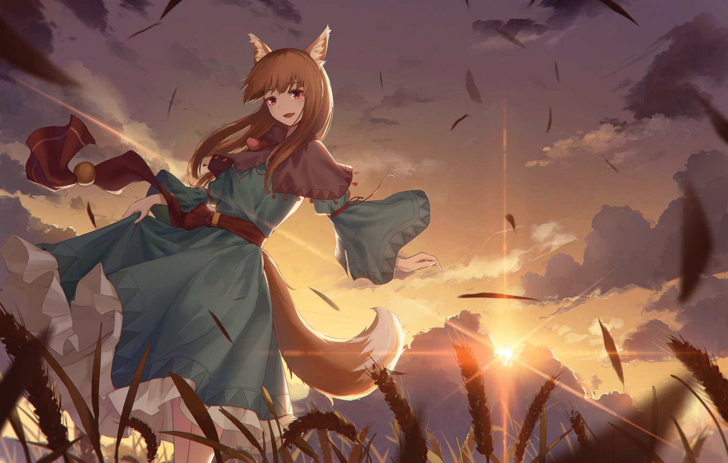 animal_ears dress holo landscape spice_and_wolf tagme tail