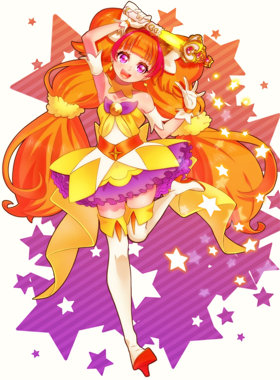 amanogawa_kirara dress go!_princess_pretty_cure heels pretty_cure thighhighs weapon yupiteru