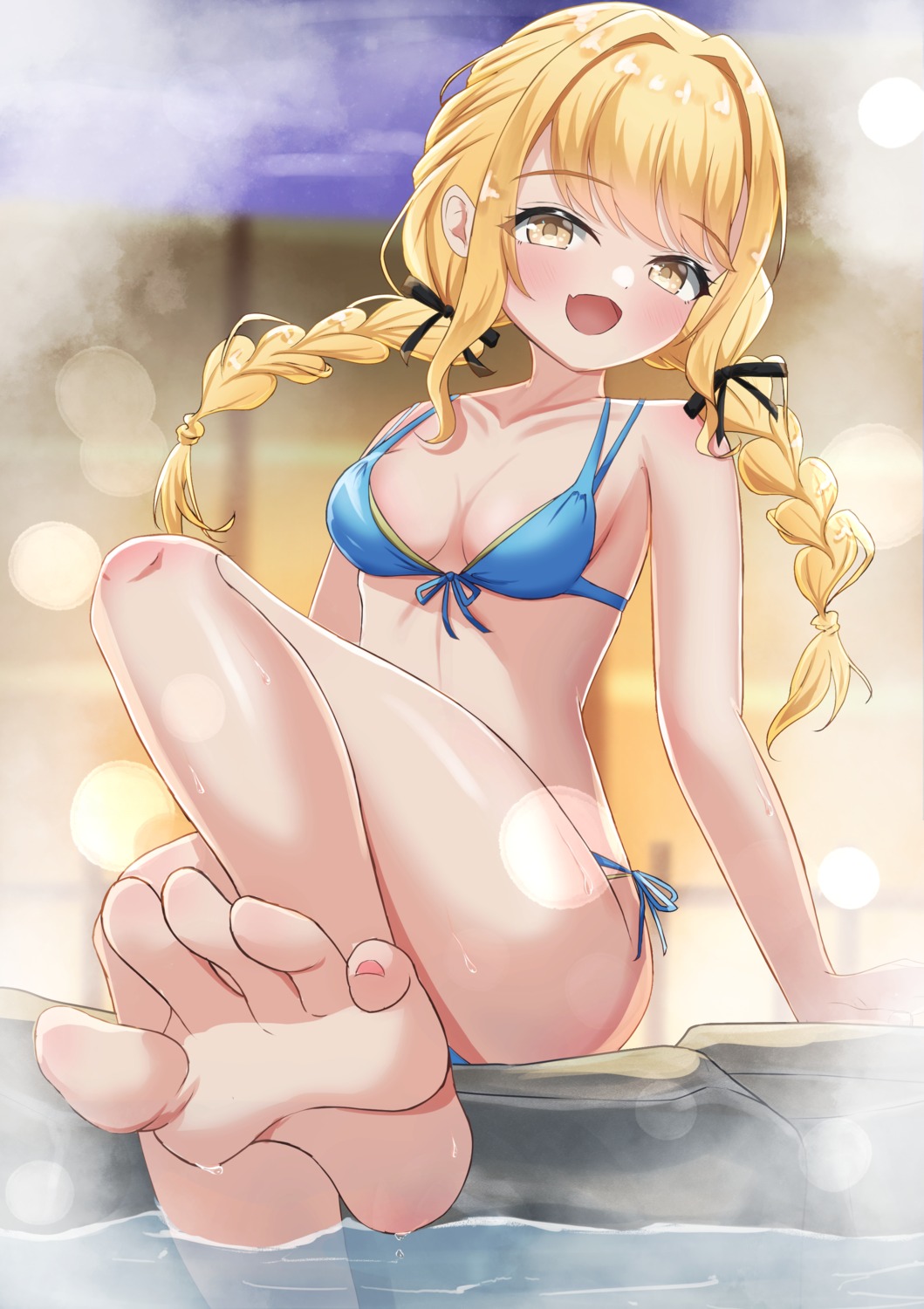 bikini feet fujita_kotone gakuen_idolm@ster onsen swimsuits tagme the_idolm@ster wet