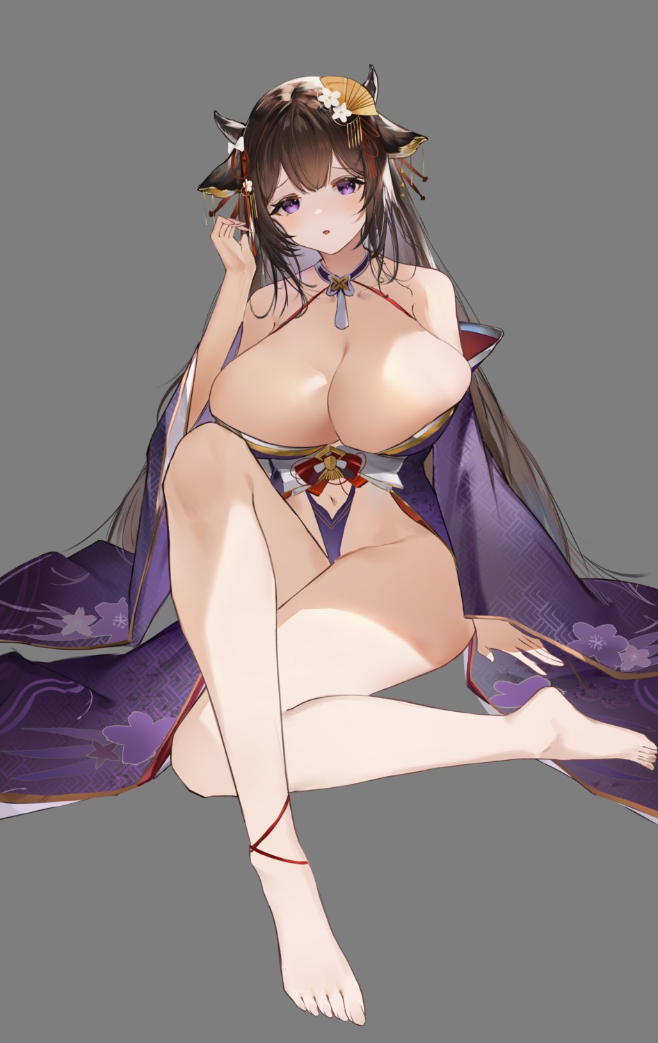 animal_ears azur_lane flantia horns japanese_clothes kashino_(azur_lane) no_bra transparent_png