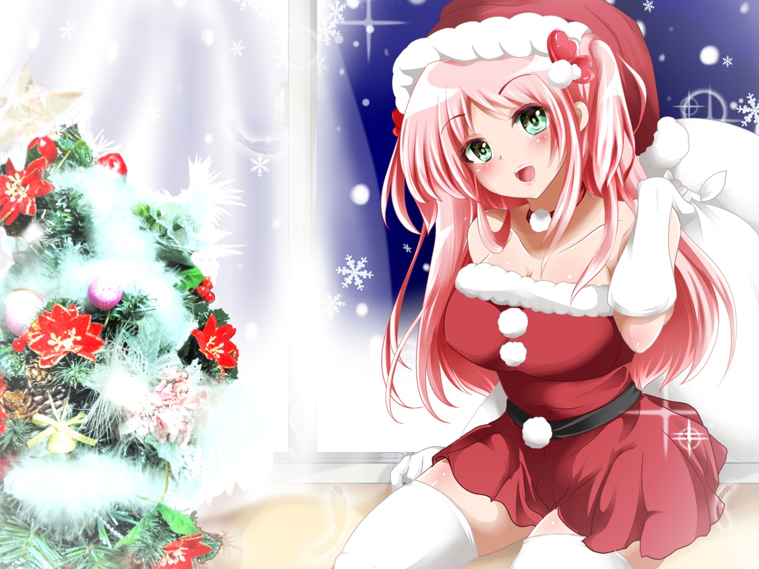 christmas cleavage dress tagme thighhighs