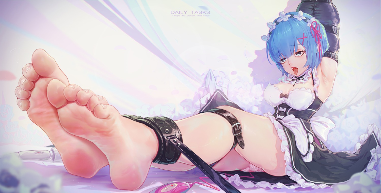 bondage feet icecake maid re_zero_kara_hajimeru_isekai_seikatsu rem_(re_zero) skirt_lift vibrator