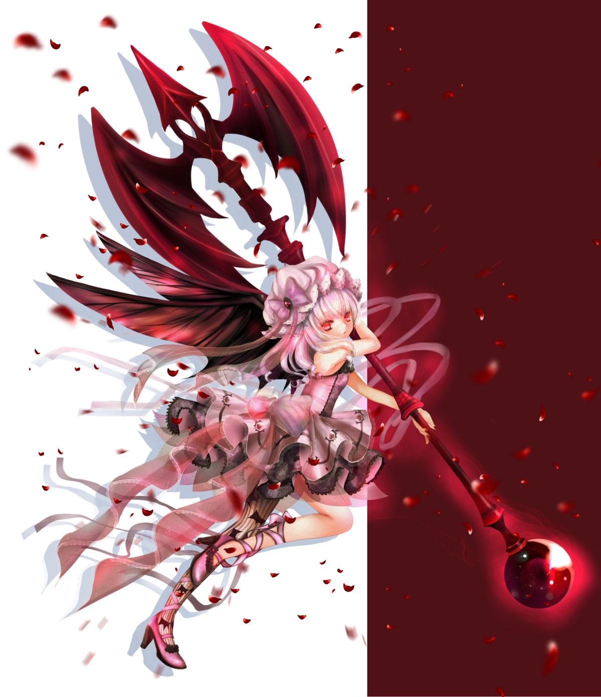 dress gothic_lolita heels hime_murasaki lolita_fashion remilia_scarlet see_through touhou weapon wings
