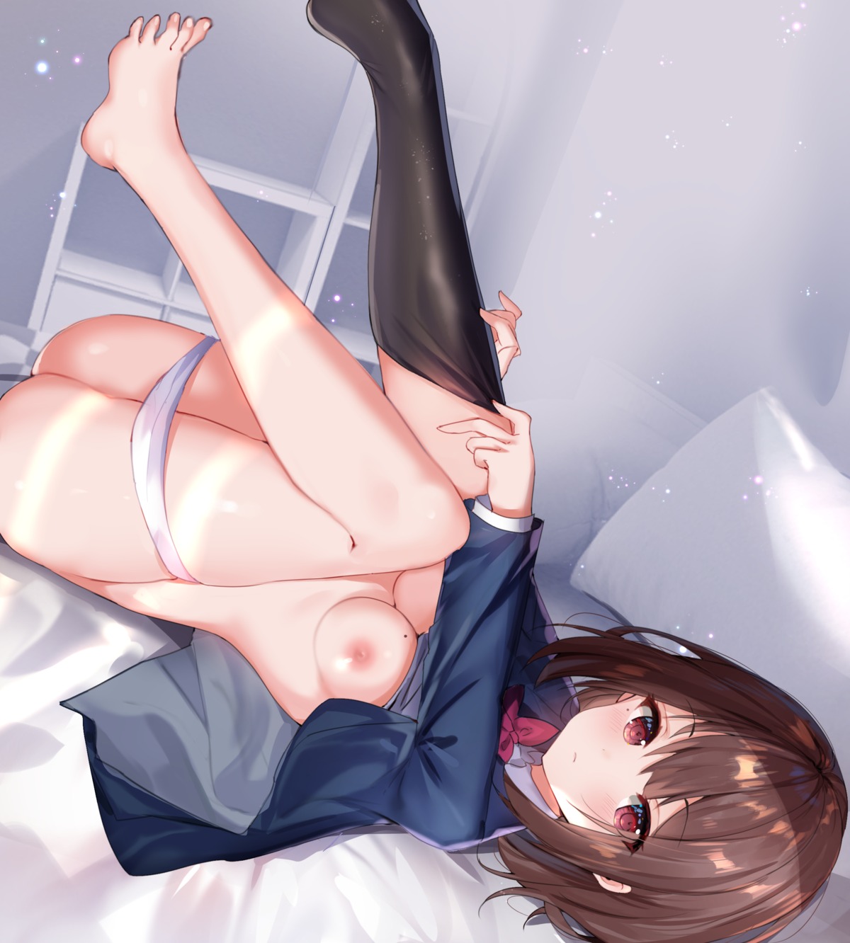 ass breasts feet nipples no_bra pantsu panty_pull seifuku shanguier shirt_lift undressing