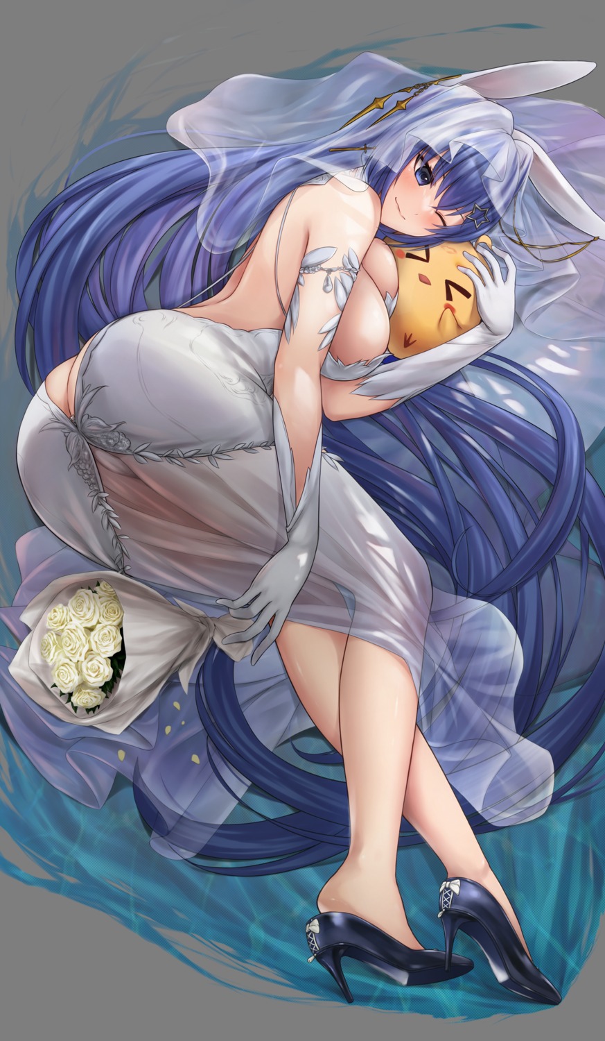 animal_ears ass azur_lane bunny_ears cameltoe chien_zero dress heels manjuu_(azur_lane) new_jersey_(azur_lane) no_bra see_through transparent_png wedding_dress