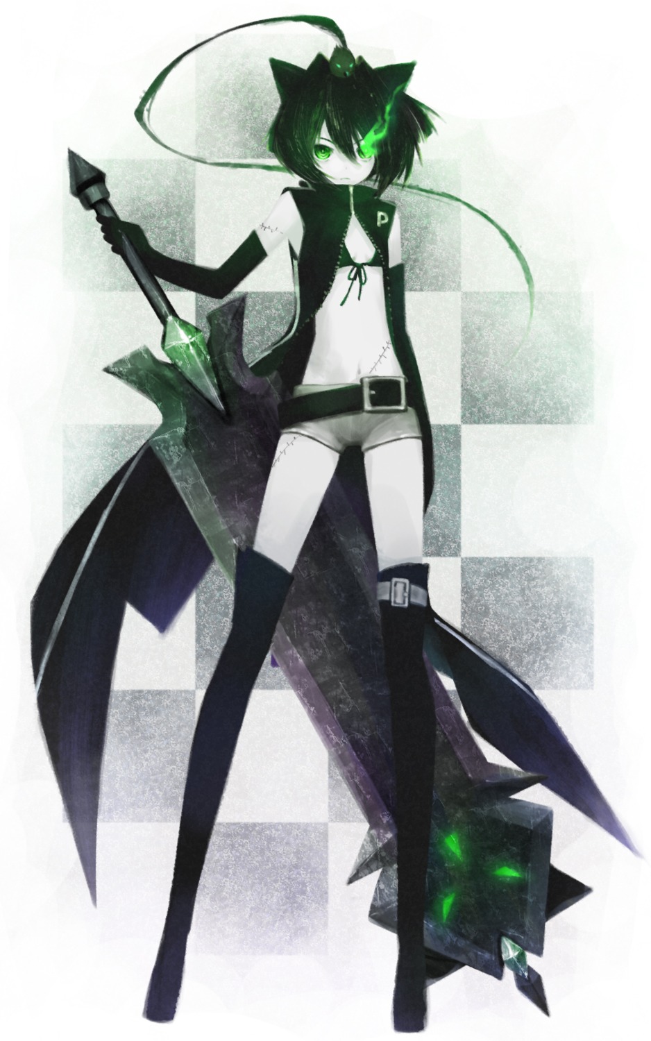 bikini_top black_rock_shooter honihoninosu swimsuits sword thighhighs vocaloid