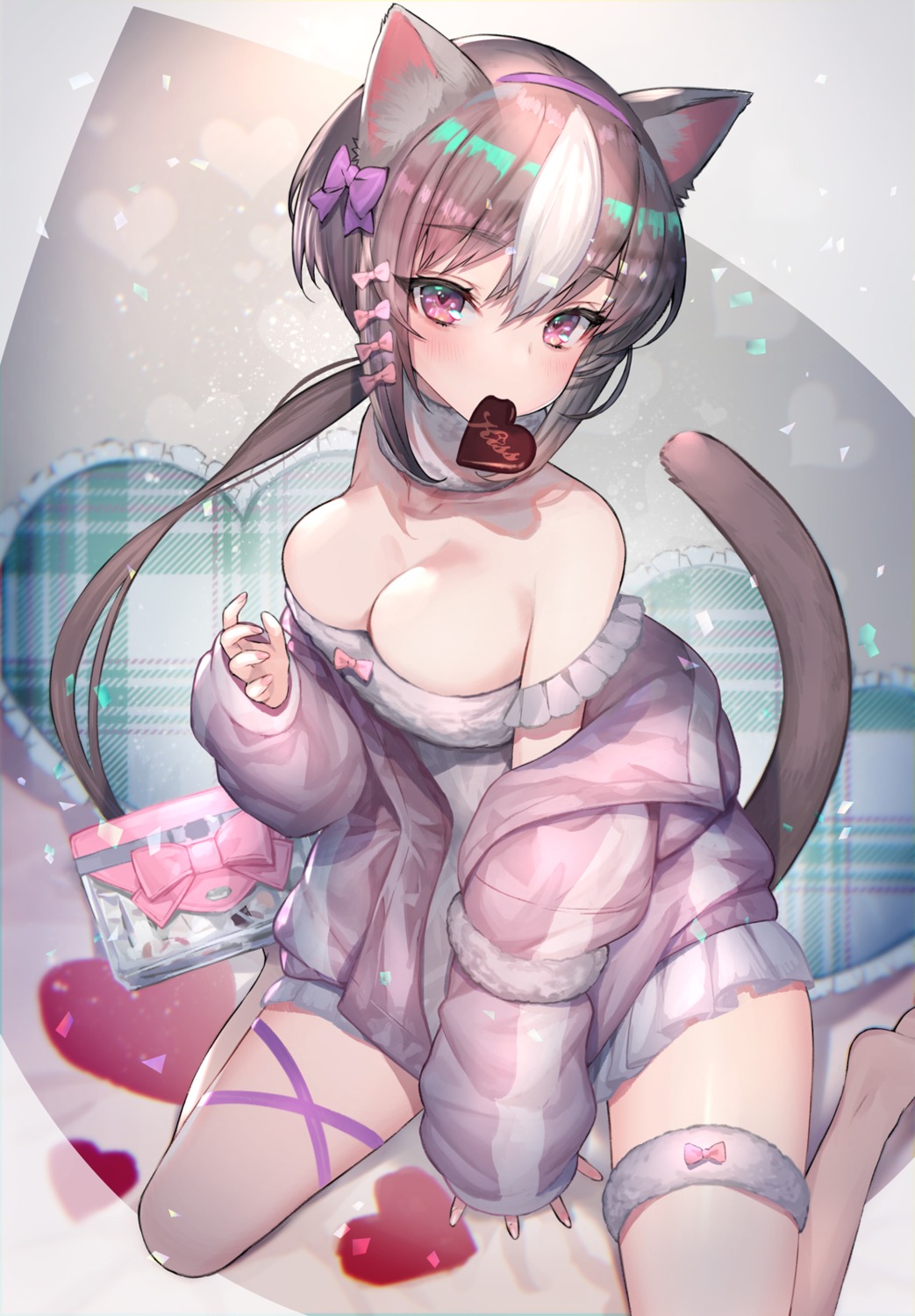 animal_ears garter hitowa nekomimi no_bra tail valentine