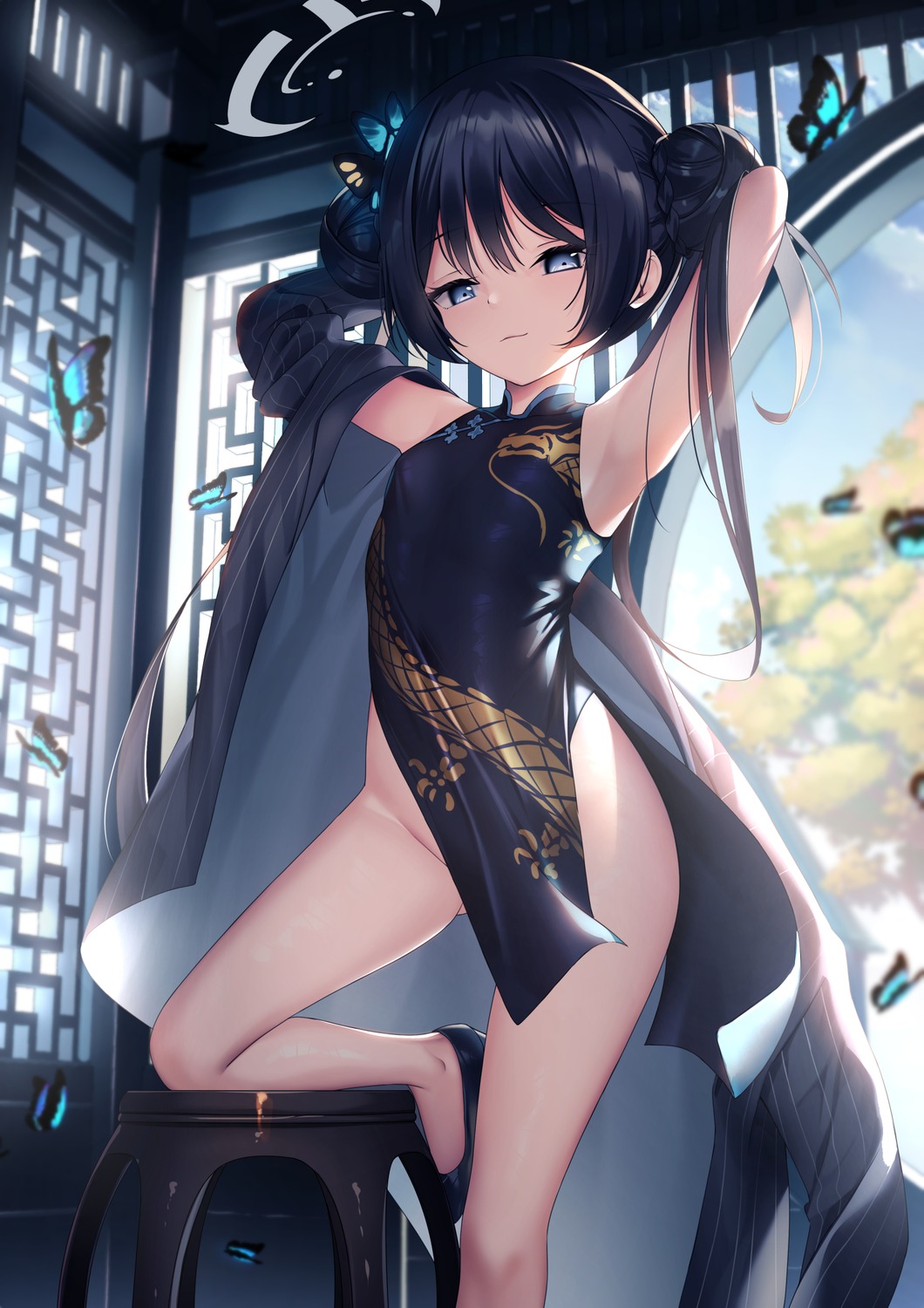 blue_archive chinadress halo loli nopan ryuuge_kisaki yan_(nicknikg)