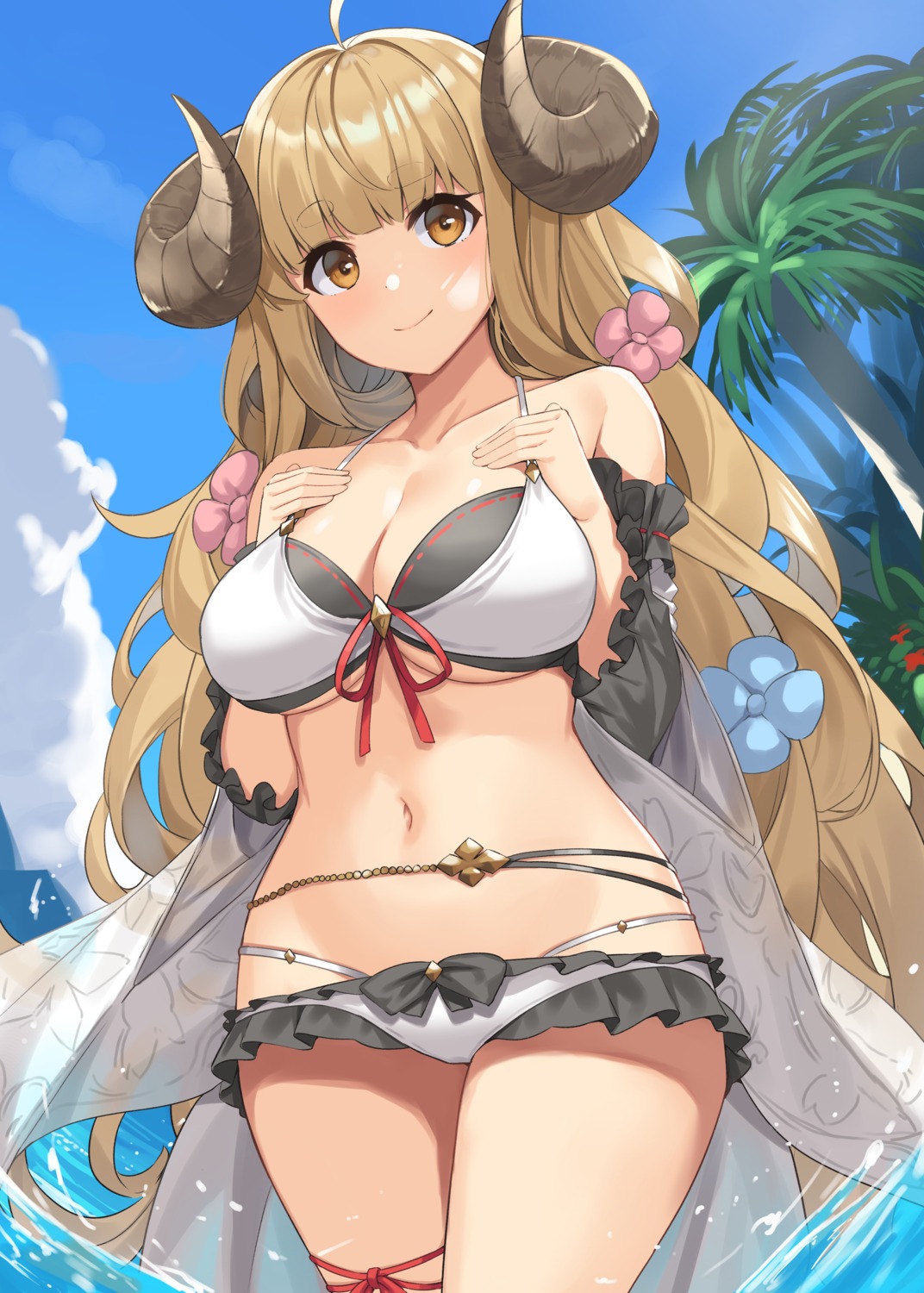 anila_(granblue_fantasy) bikini cleavage garter granblue_fantasy horns suiroh swimsuits wet