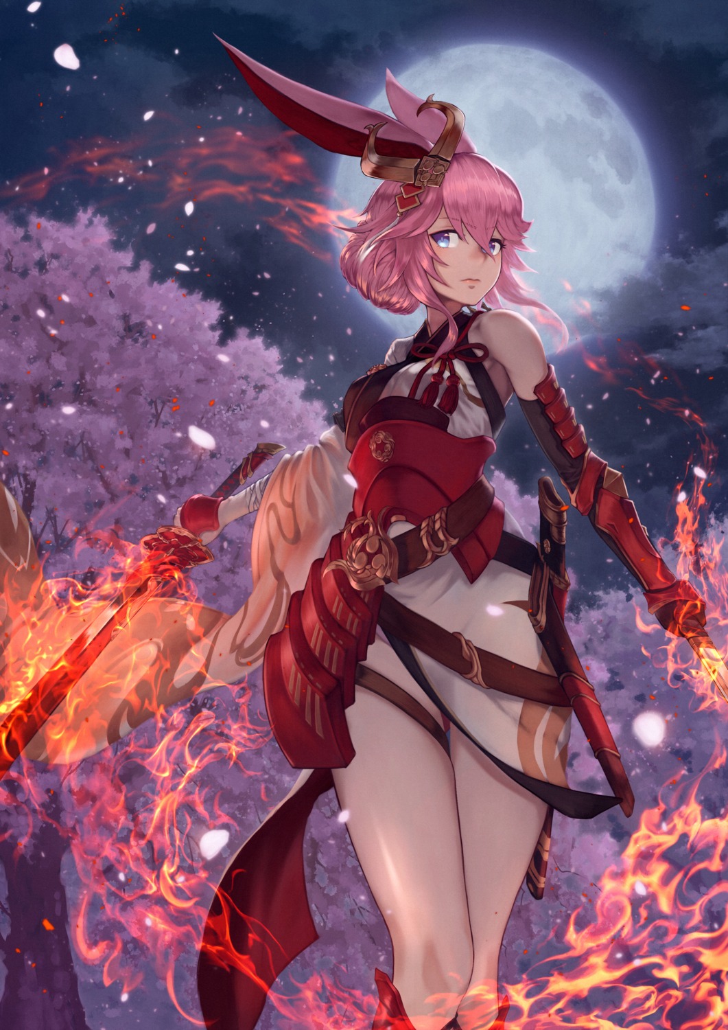 animal_ears armor bandages benghuai_xueyuan honkai_impact japanese_clothes sword yae_sakura_(benghuai_xueyuan) yasu_(segawahiroyasu)