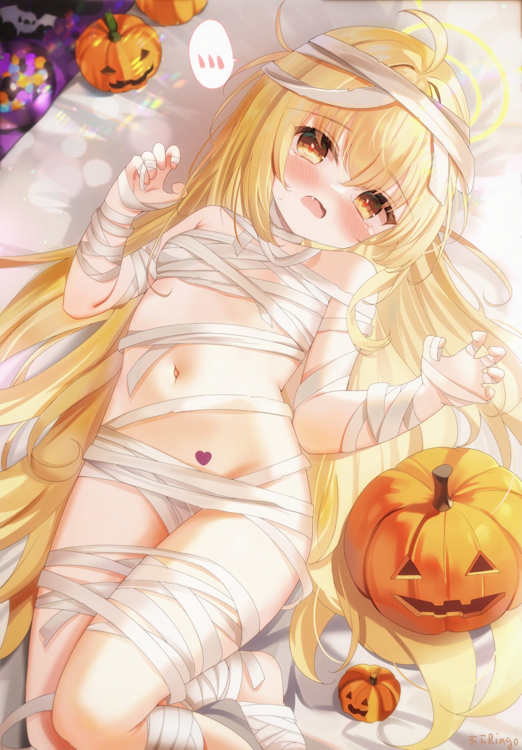 bandages blue_archive halloween halo ibaragi_yoshimi kinoshita_ringo_(ryve5758) loli naked_ribbon