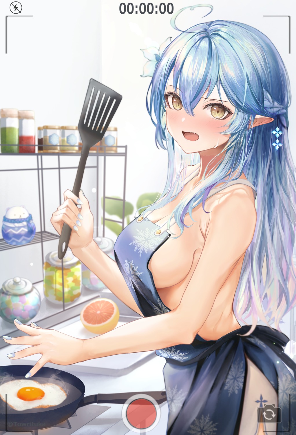 elf hololive naked_apron pointy_ears towrituka yukihana_lamy