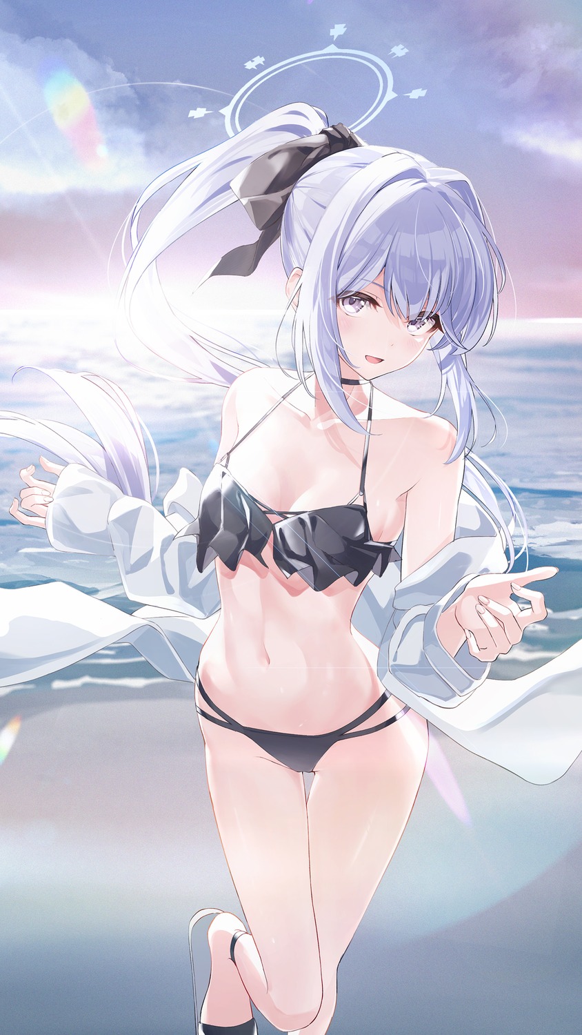 bikini blue_archive dice_gt halo open_shirt swimsuits tsukiyuki_miyako