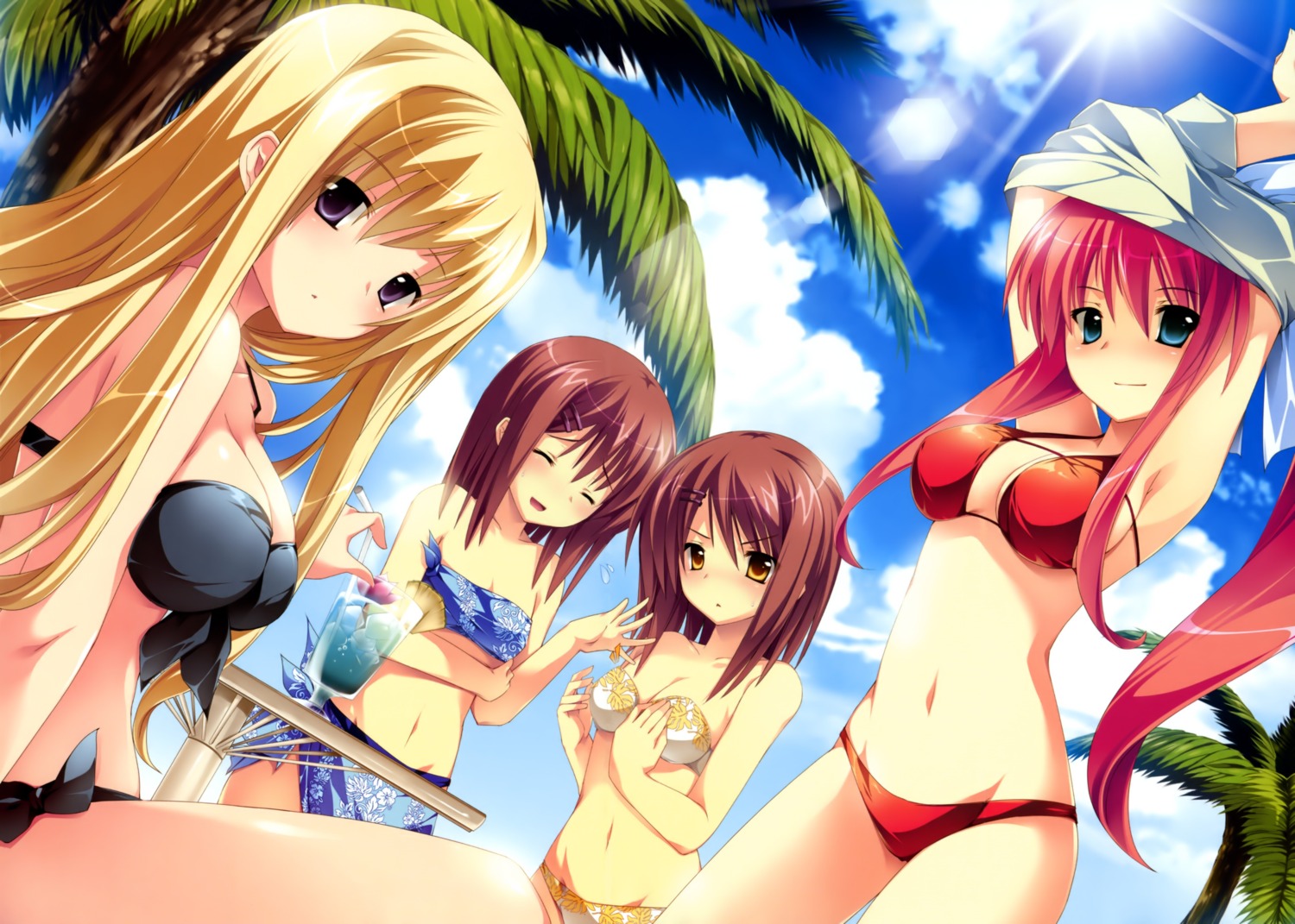 bikini cleavage ensemble_(company) fixed hana_to_otome_ni_shukufuku_wo kashima_shizuru mutou_kurihito nagishiro_miyako swimsuits trap tsukioka_akiko tsukioka_akira