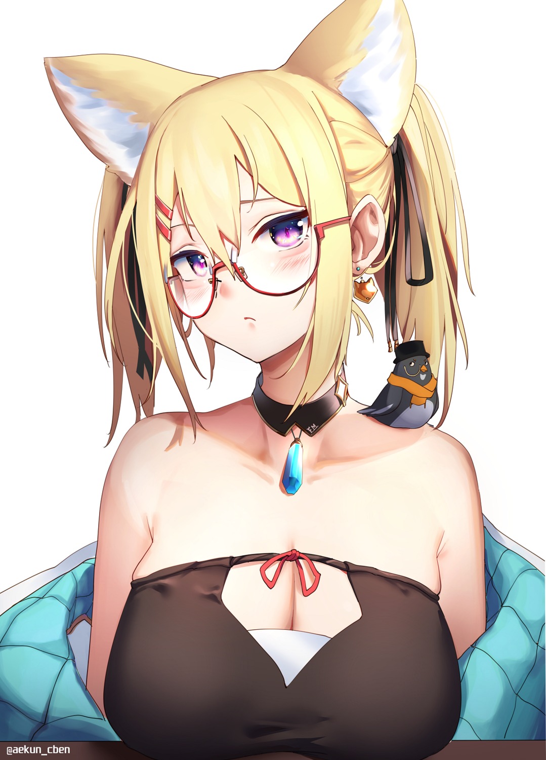 aekun_cben animal_ears cleavage megane no_bra