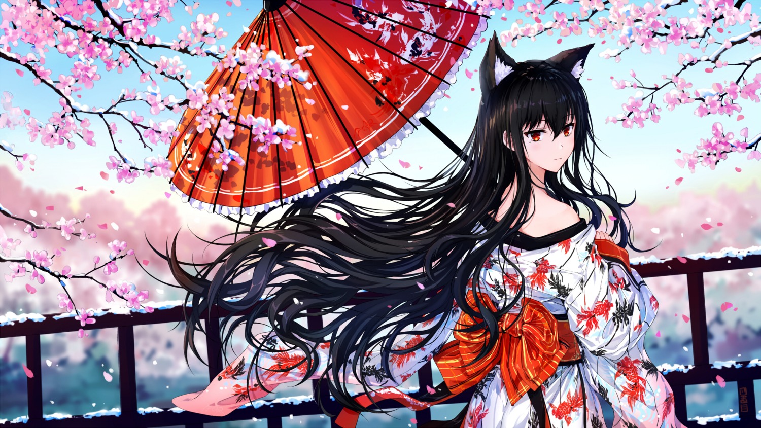 animal_ears kimono kitsune tagme umbrella wallpaper