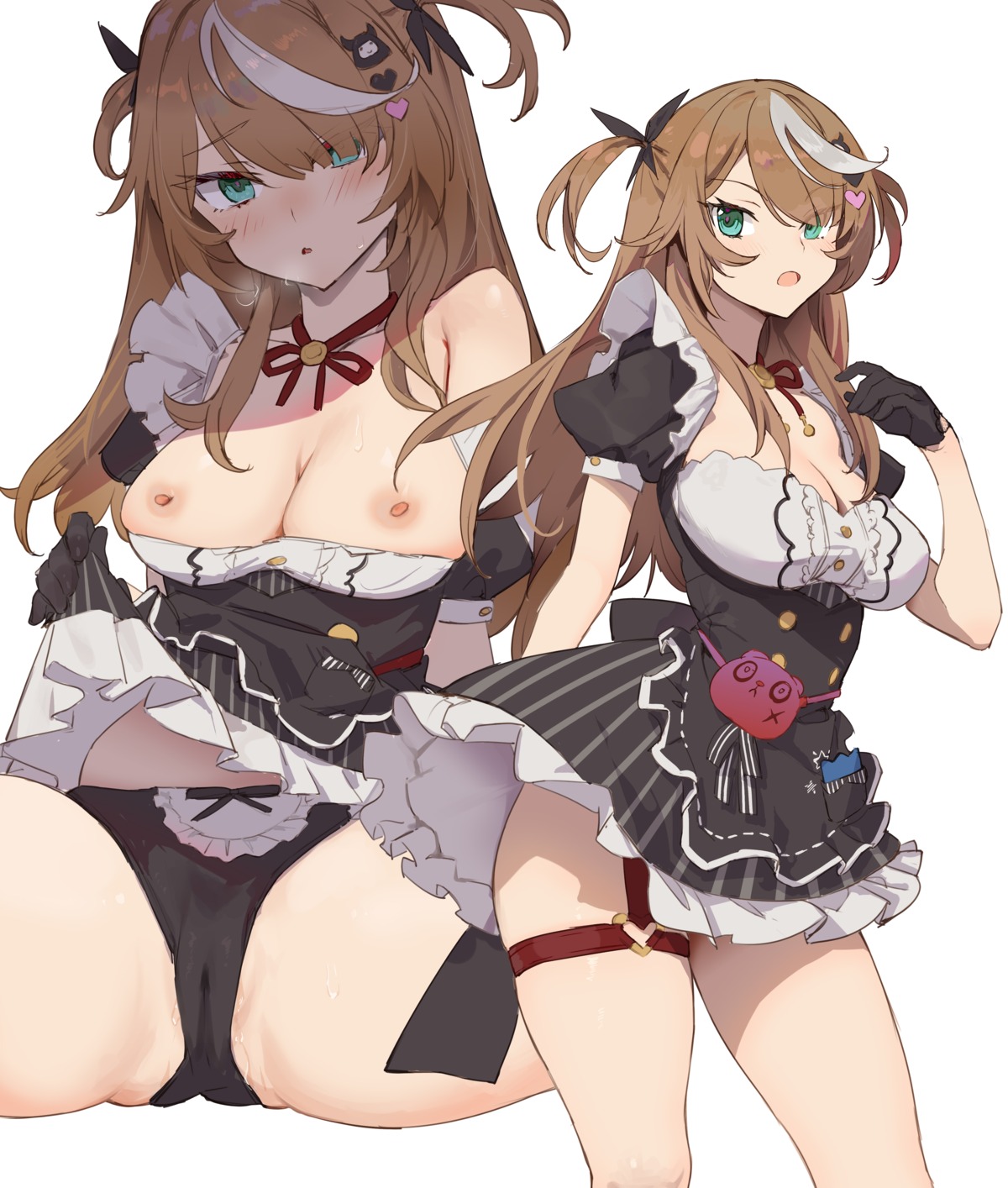 breasts cameltoe garter maid nipples no_bra pantsu simao_(x_x36131422) skirt_lift thong