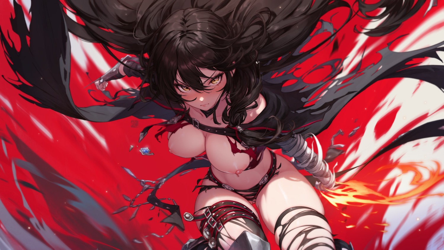 bandages breasts garter mitsu_(mitsu_art) nipples no_bra pussy tales_of_berseria thighhighs torn_clothes uncensored velvet_crowe