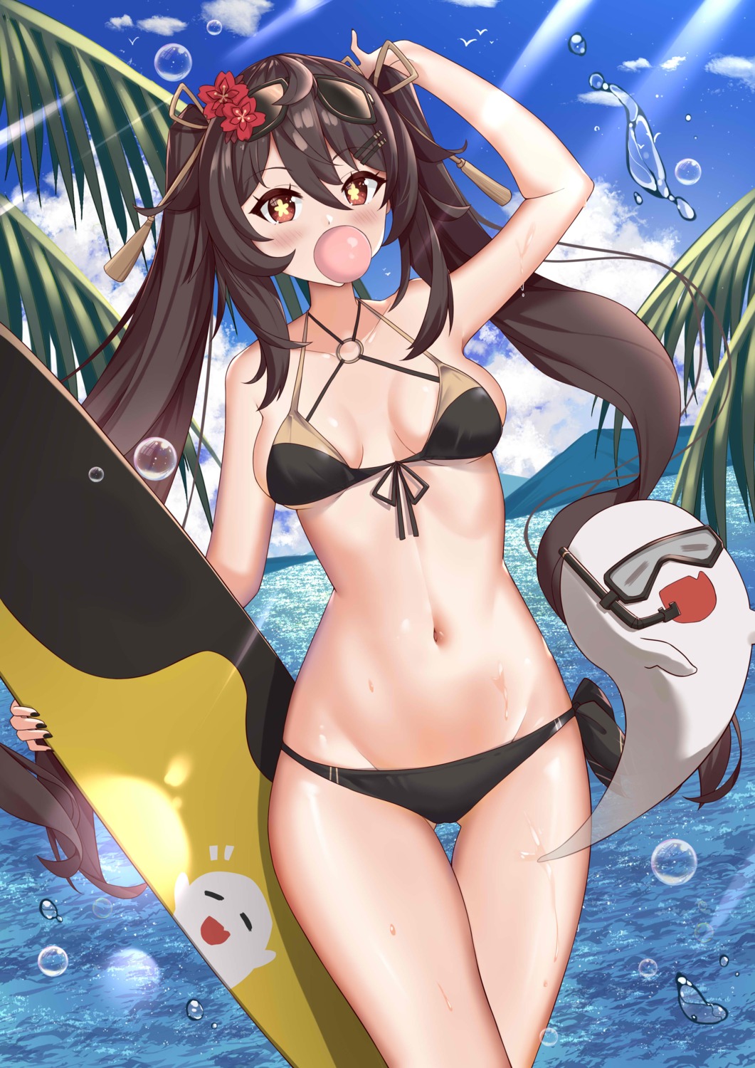 bikini genshin_impact hu_tao jie_xian_(tsuki) megane swimsuits wet