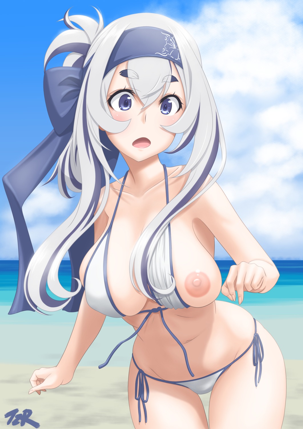 bikini breasts kamoi_(kancolle) kantai_collection nipples swimsuits t2r wardrobe_malfunction