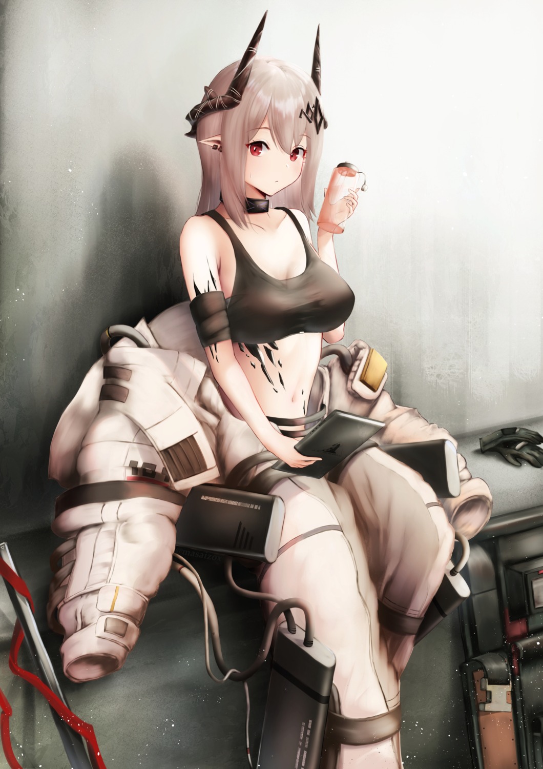 arknights horns masaizox mudrock_(arknights) pointy_ears