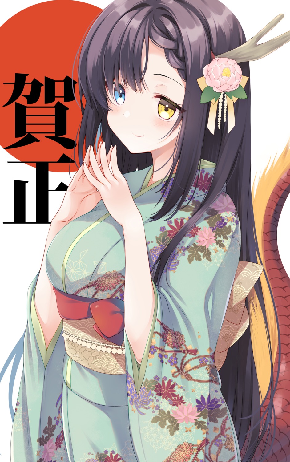 heterochromia horns kimono sakura_hanpen tail