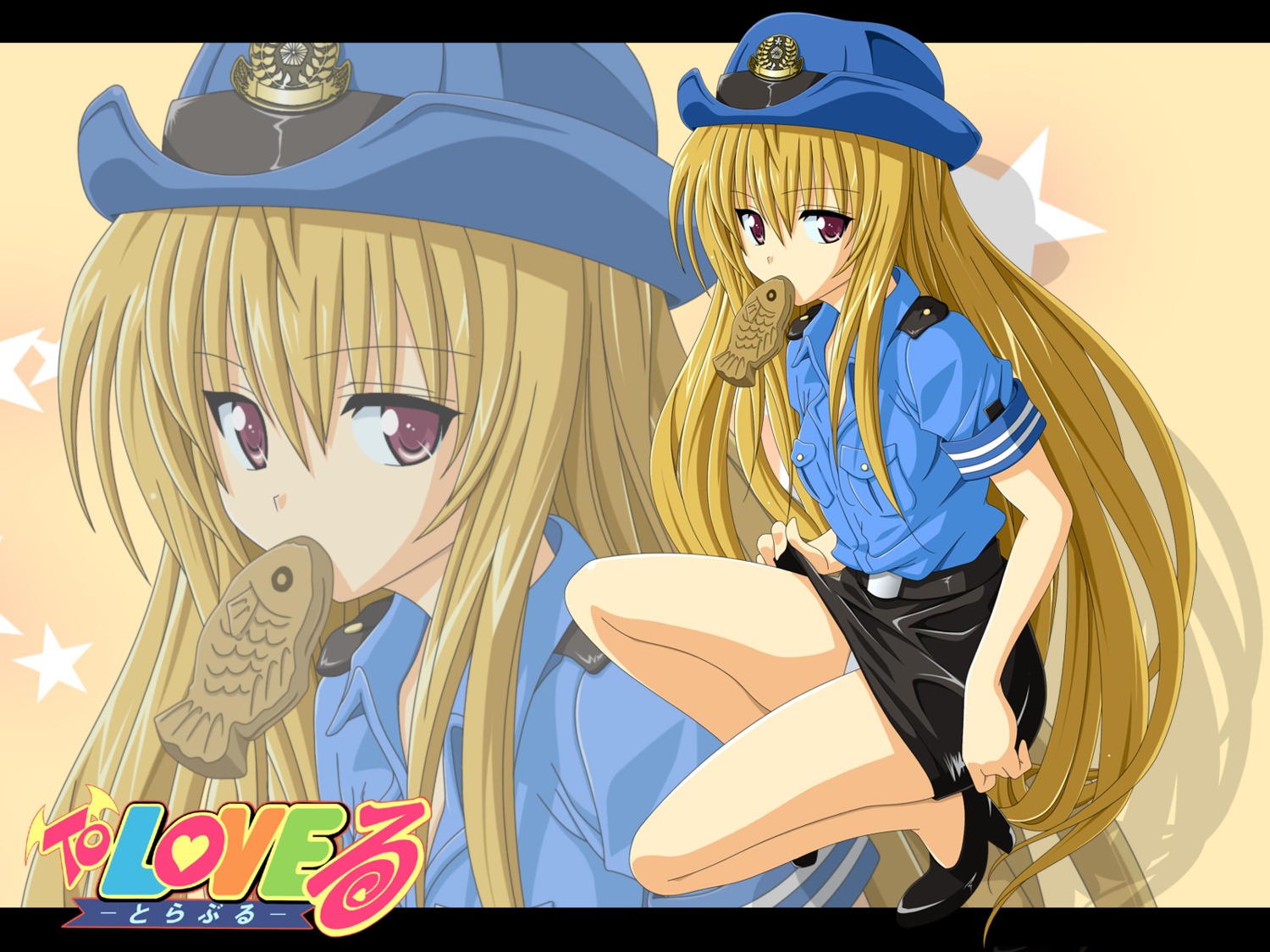 golden_darkness heels pantsu police_uniform to_love_ru wallpaper