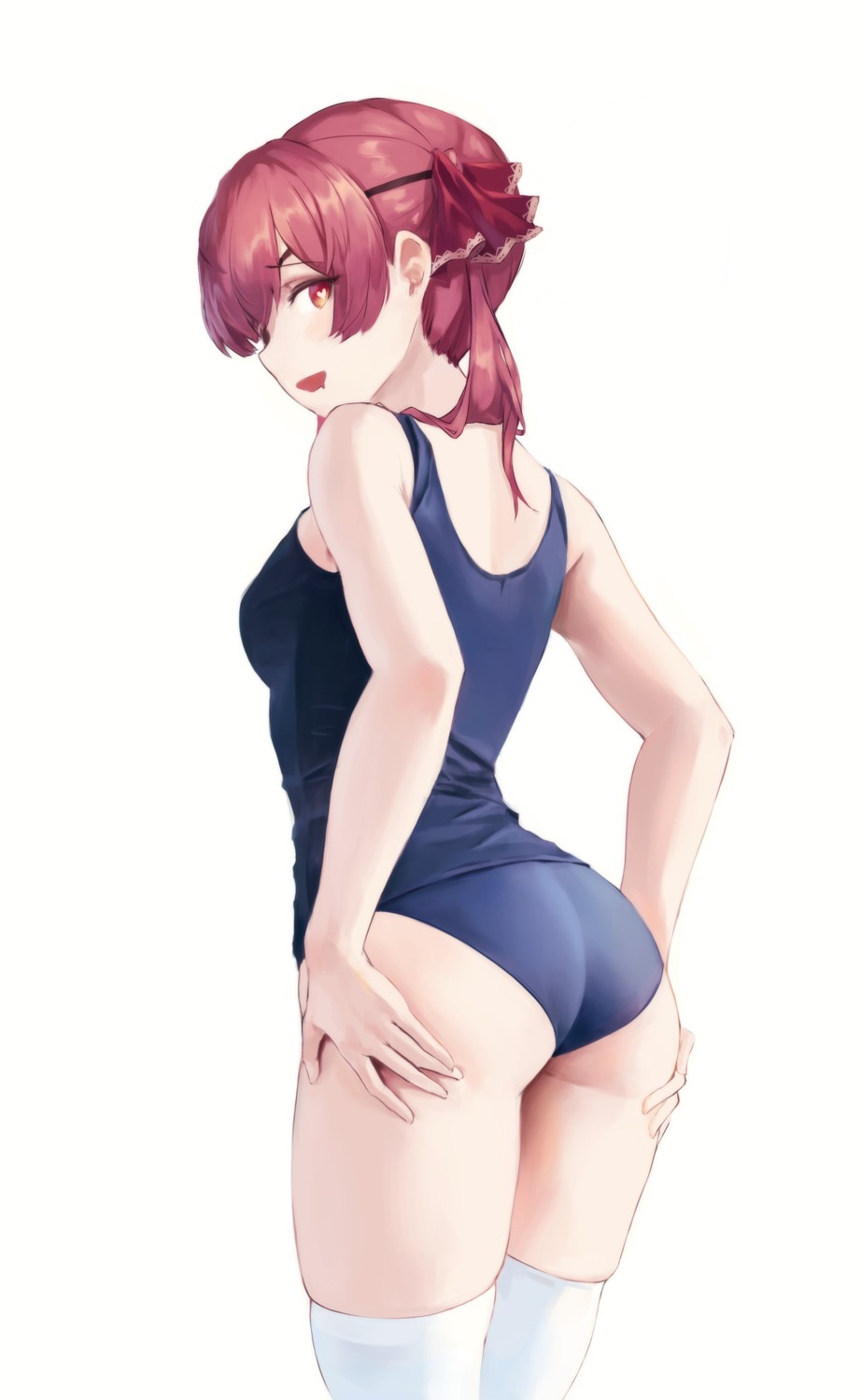 ass hiki_niito hololive houshou_marine school_swimsuit swimsuits thighhighs