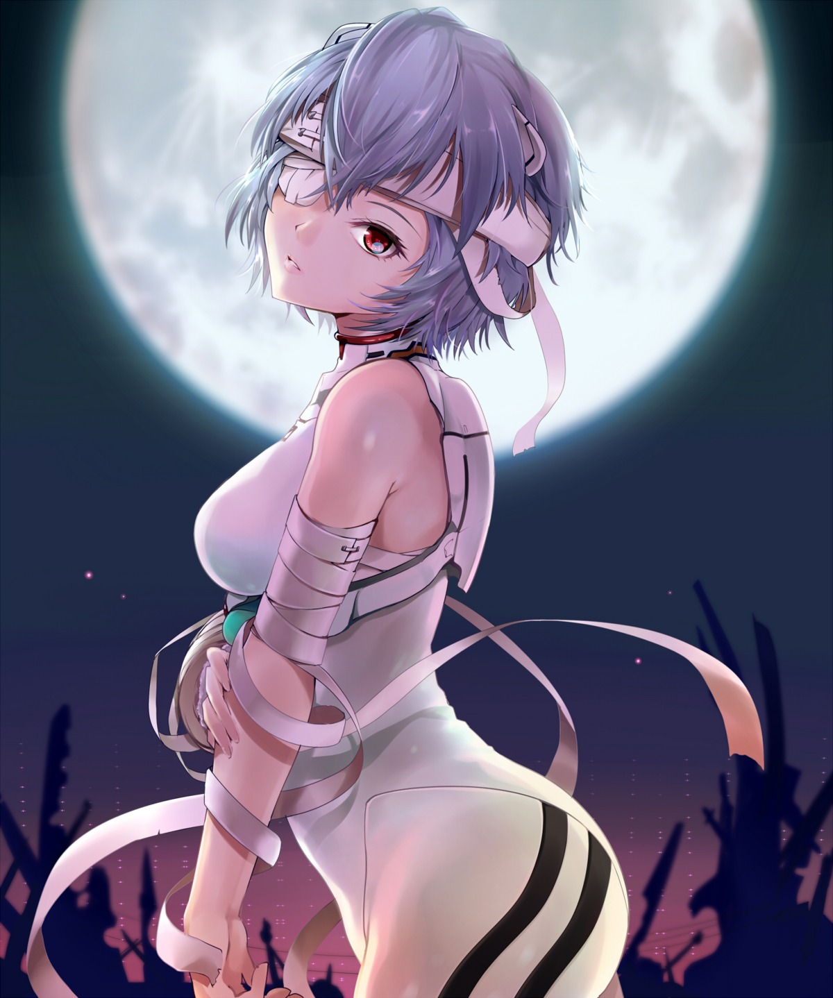 ayanami_rei bandages bodysuit eyepatch kasai_shin neon_genesis_evangelion