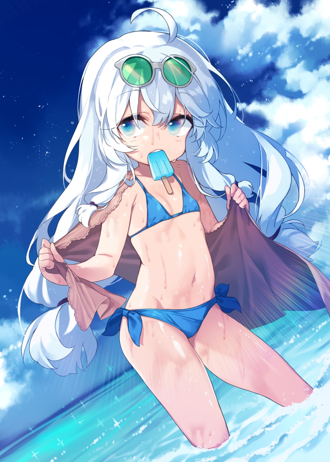 bikini megane soul_worker stella_unibell swimsuits takotsu towel wet