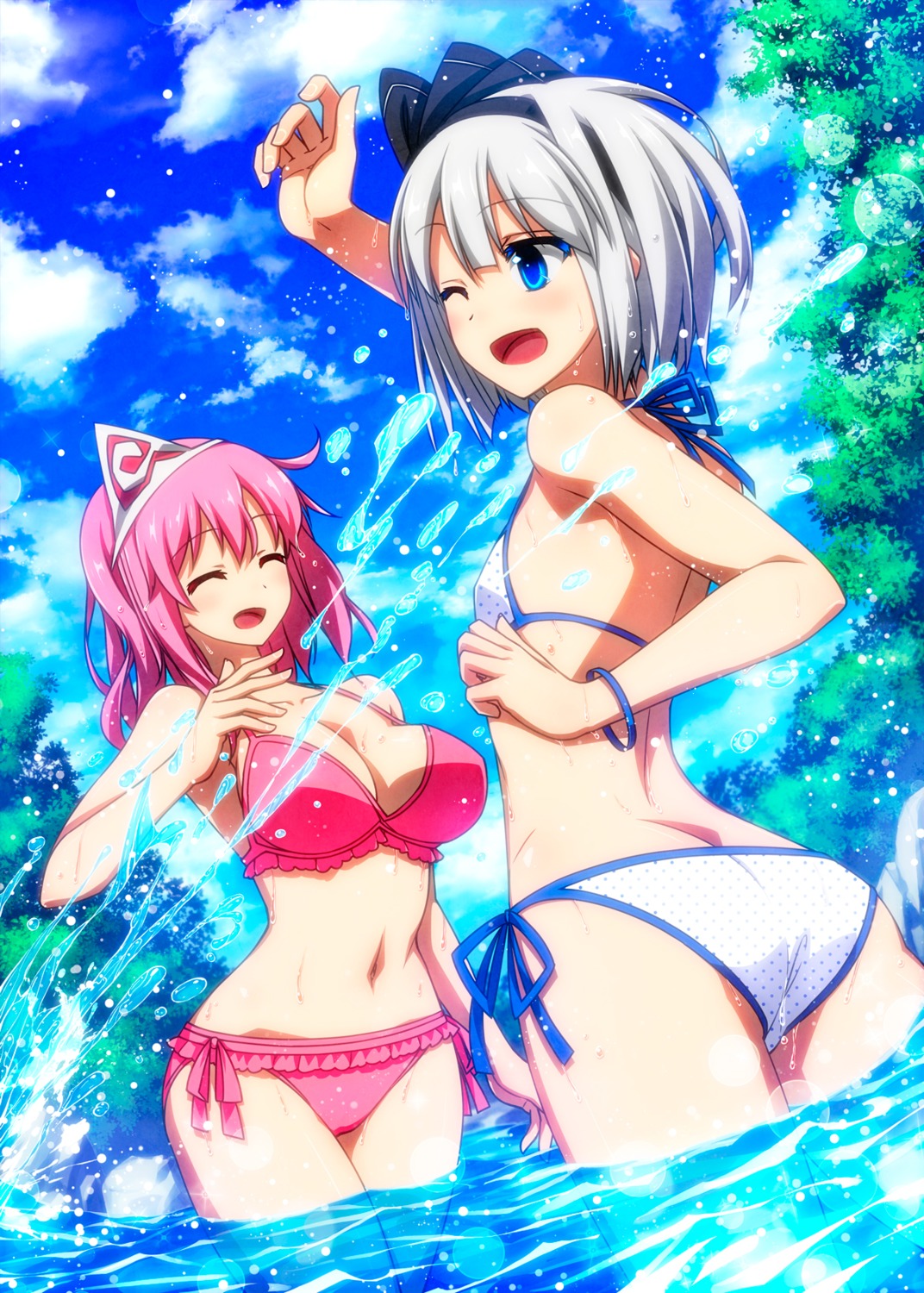 ass bikini cleavage konpaku_youmu saigyouji_yuyuko sazanami_mio swimsuits touhou wet