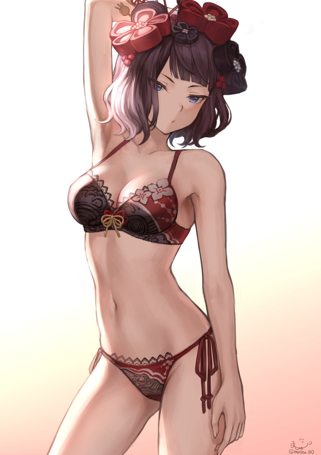 bra cleavage fate/grand_order katsushika_hokusai_(fate) lingerie mashu_(003) pantsu string_panties