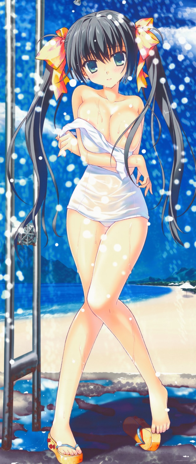 areola breast_hold breasts cleavage nanao_naru school_swimsuit see_through swimsuits wet_clothes