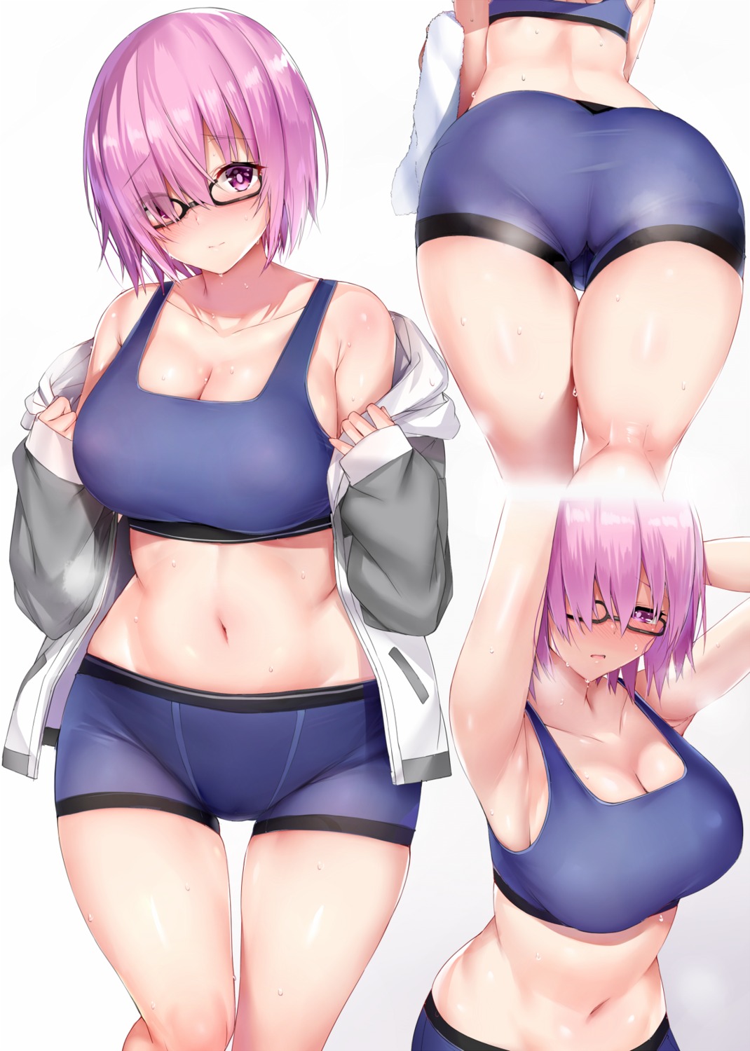 ass bike_shorts blue_gk cleavage fate/grand_order mash_kyrielight megane