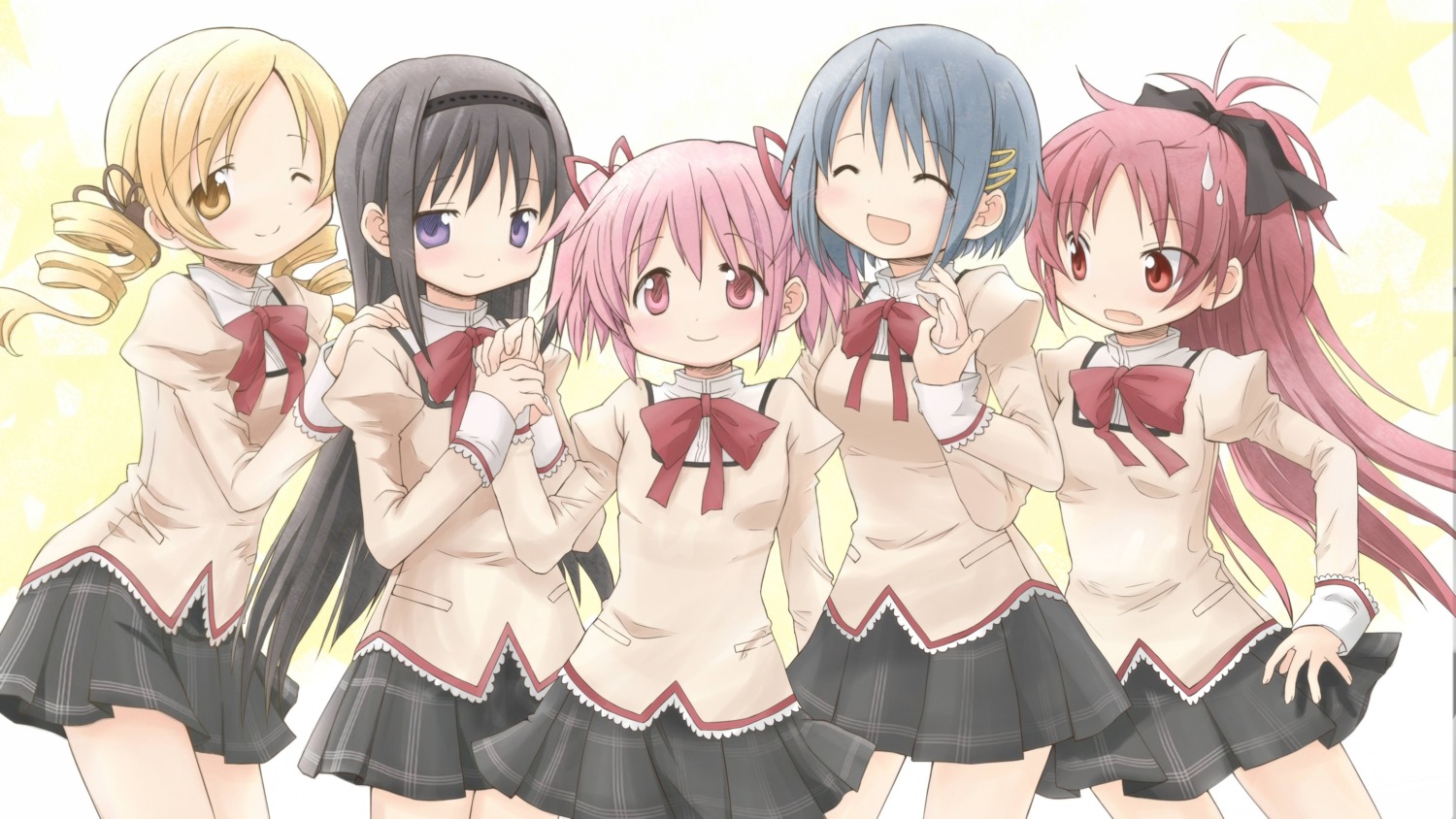 akemi_homura aoki_ume jpeg_artifacts kaname_madoka miki_sayaka puella_magi_madoka_magica sakura_kyouko seifuku tomoe_mami