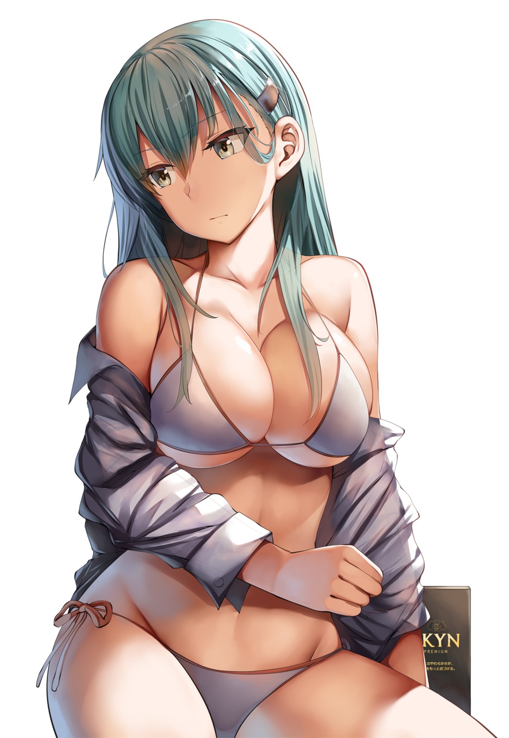 belko bikini cleavage kantai_collection open_shirt suzuya_(kancolle) swimsuits underboob