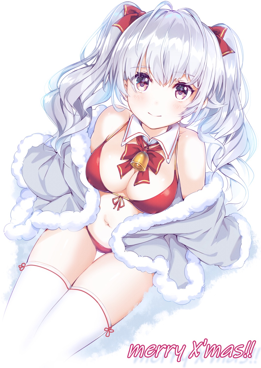 bikini christmas cleavage erect_nipples open_shirt sweater swimsuits thighhighs youmu_(tomgoku2)