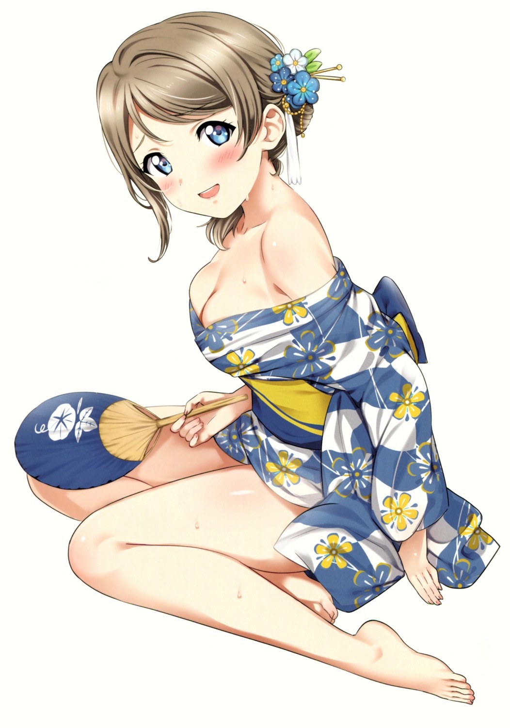 agoitei love_live!_sunshine!! no_bra open_shirt sankuro skirt_lift watanabe_you yukata