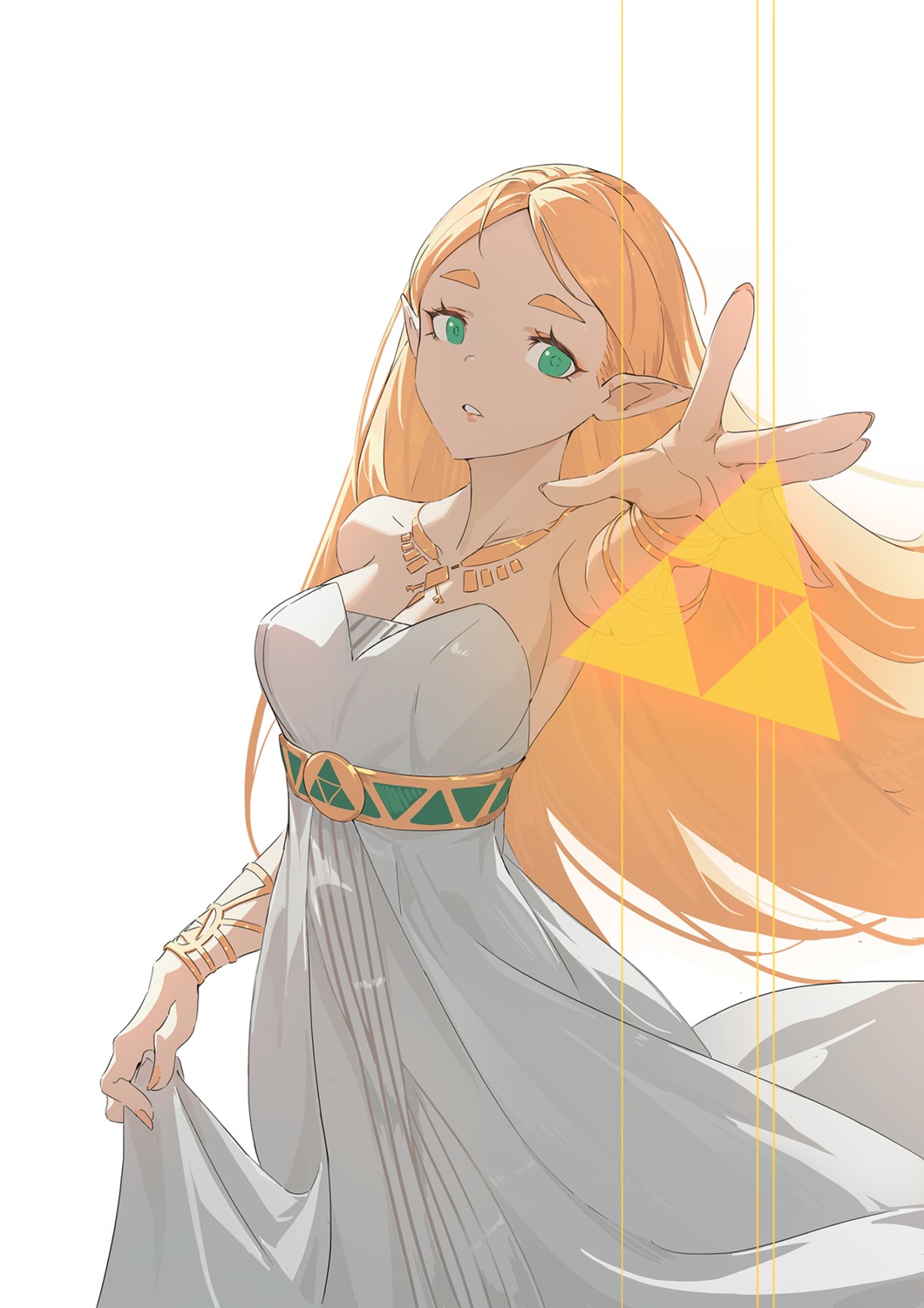 cleavage dress huang_(volt0526) no_bra pointy_ears princess_zelda skirt_lift the_legend_of_zelda