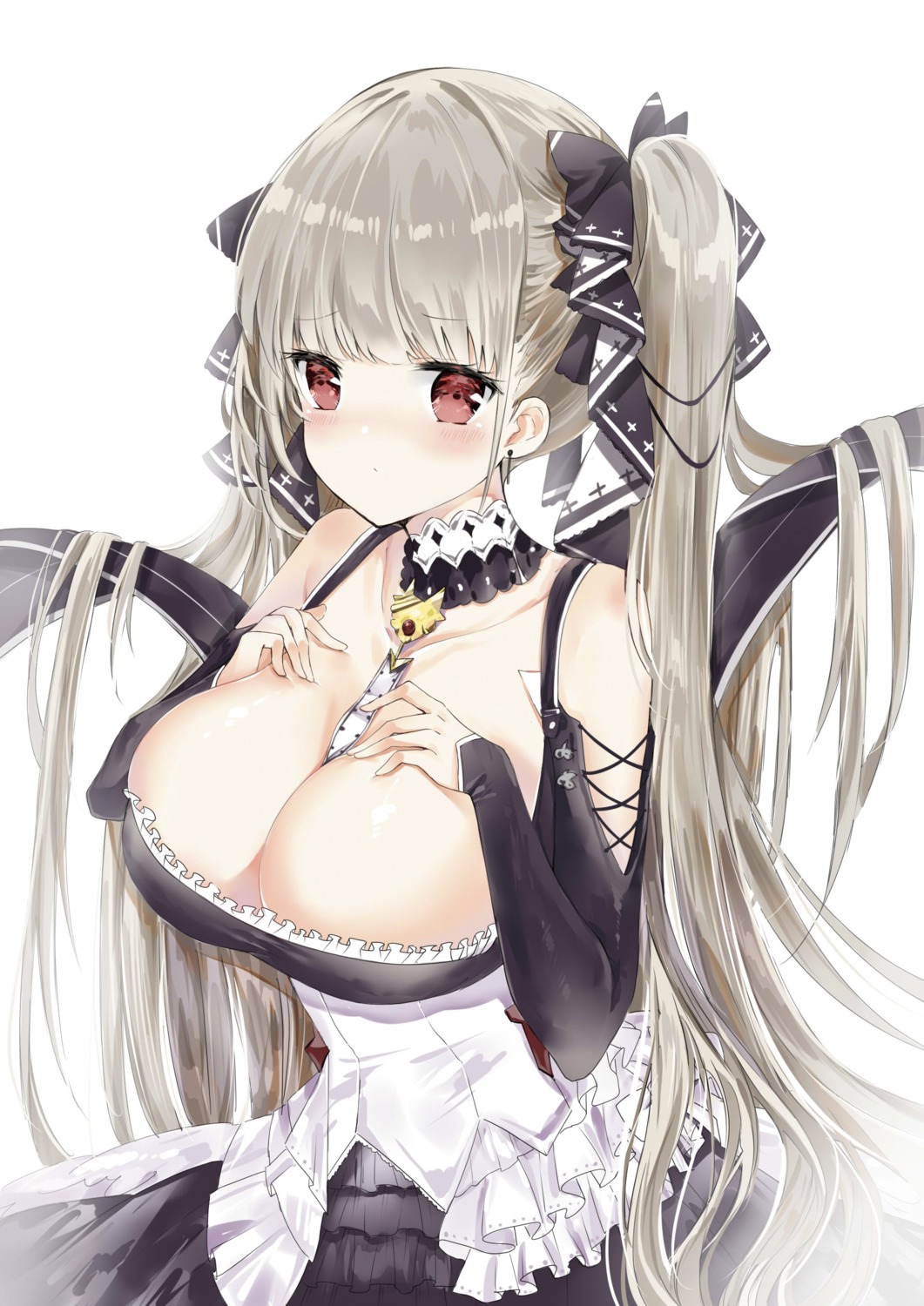 azur_lane breast_hold cleavage formidable_(azur_lane) gothic_lolita lolita_fashion no_bra yukineko1018