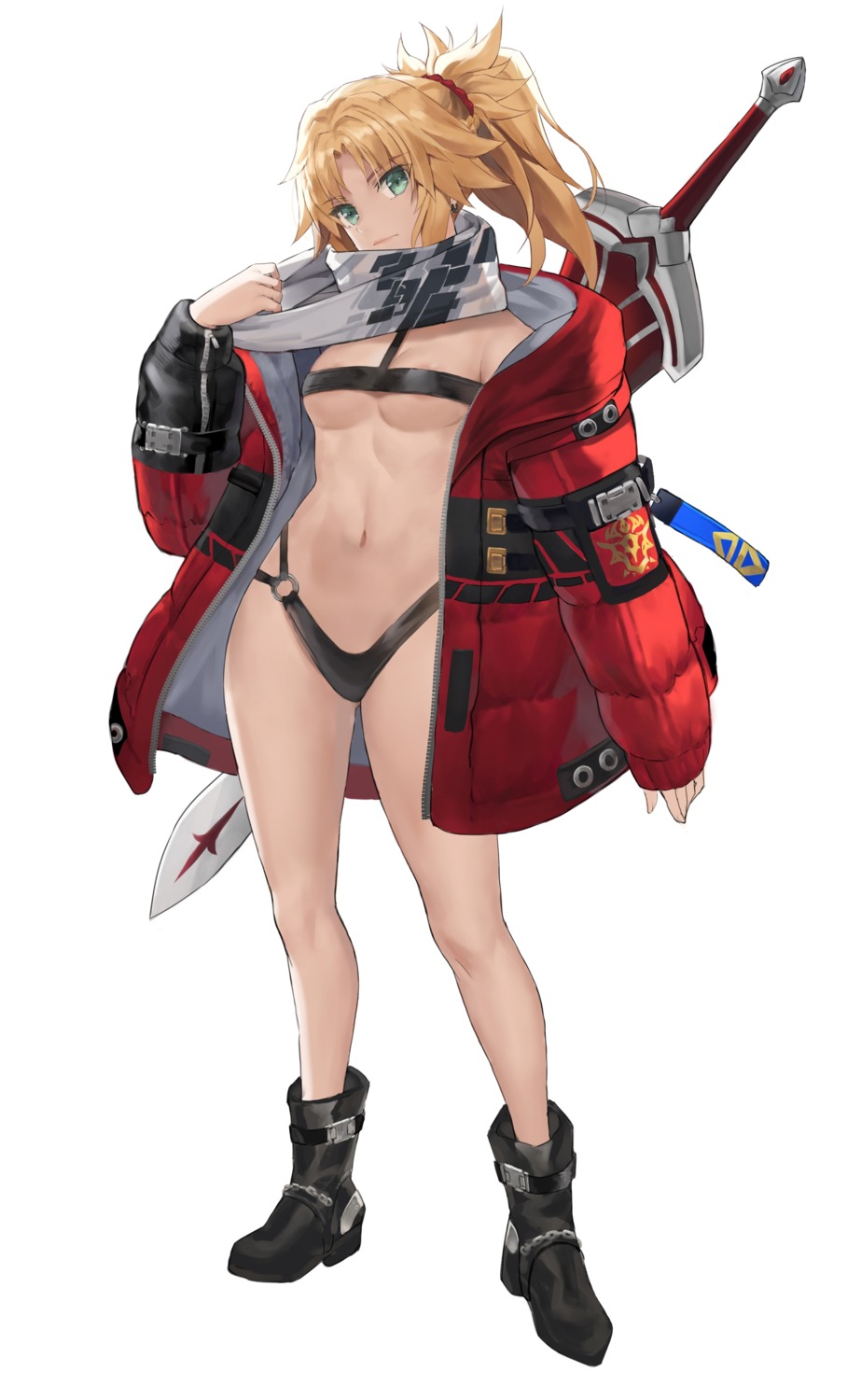 areola bikini fate/grand_order mordred_(fate) open_shirt swimsuits sword tonee