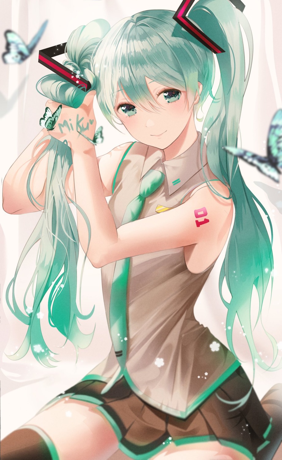 hatsune_miku isobe47 tattoo thighhighs vocaloid