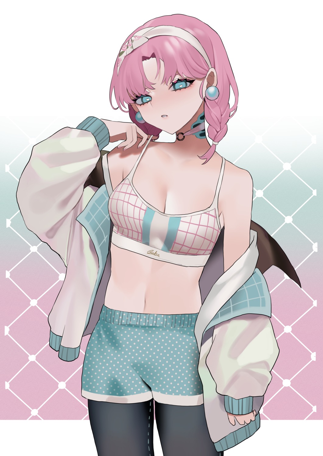 arknights bebe_pp blue_poison_(arknights) bra cleavage open_shirt