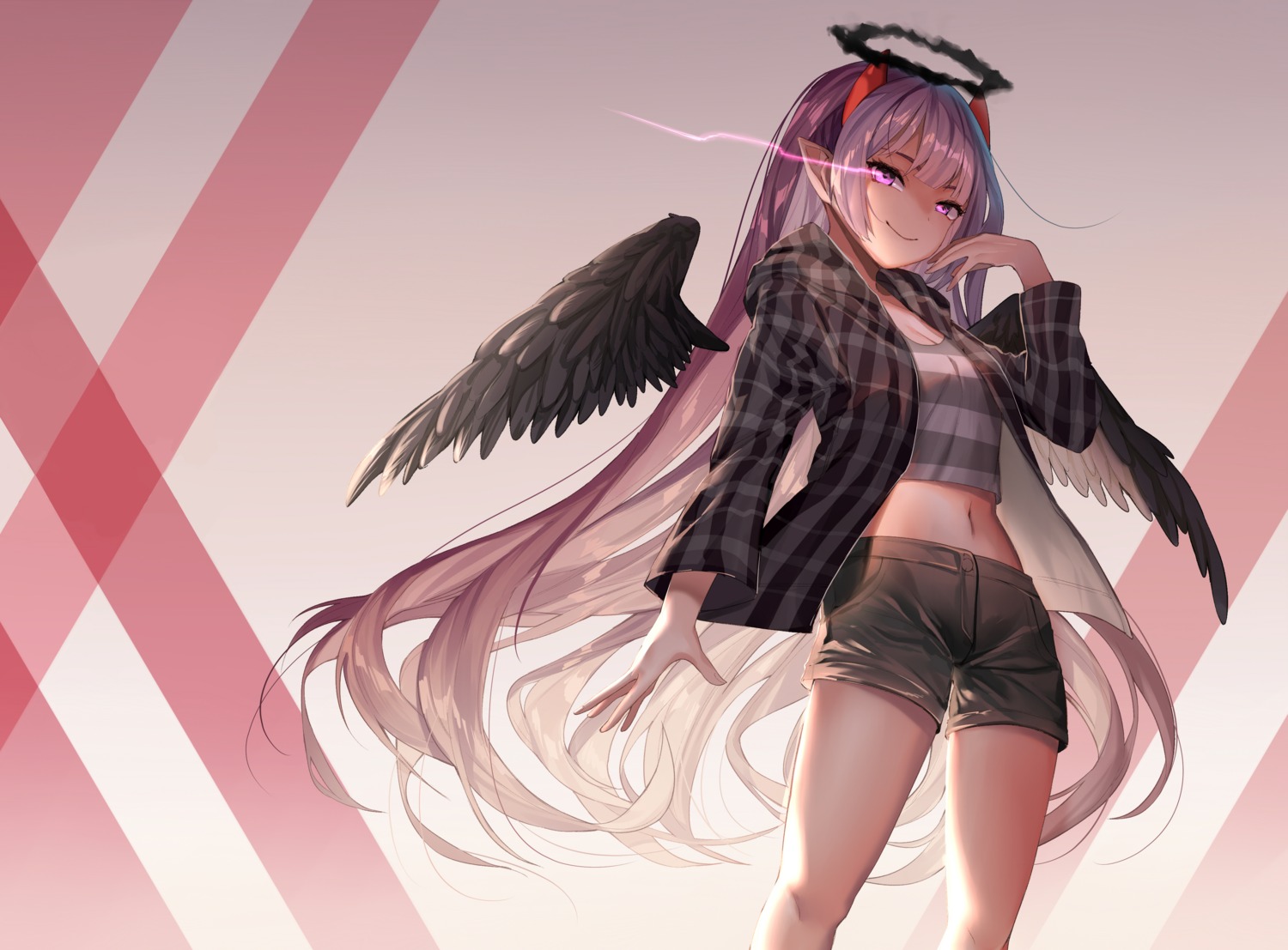 cleavage horns ihachisu pointy_ears wings