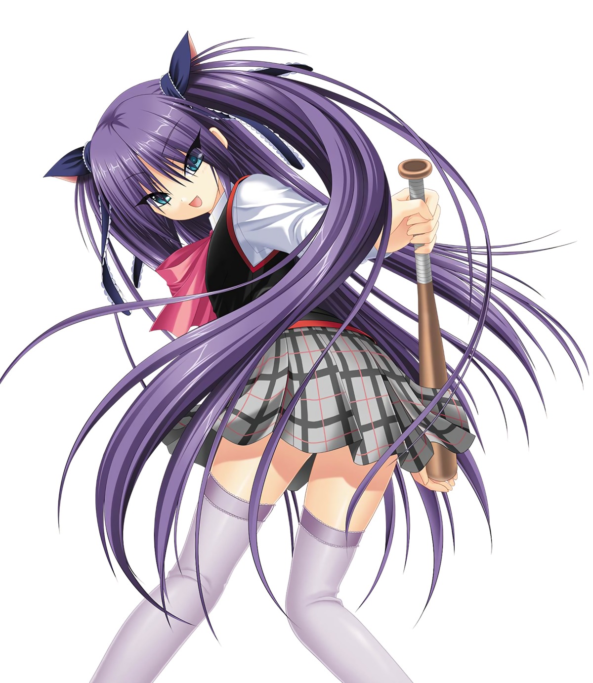 animal_ears baseball key little_busters! na-ga nekomimi sasasegawa_sasami seifuku skirt_lift thighhighs