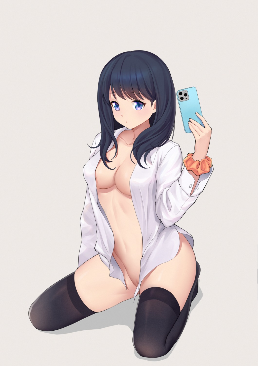 bottomless dress_shirt no_bra open_shirt pussy ssss.gridman tagme takarada_rikka thighhighs