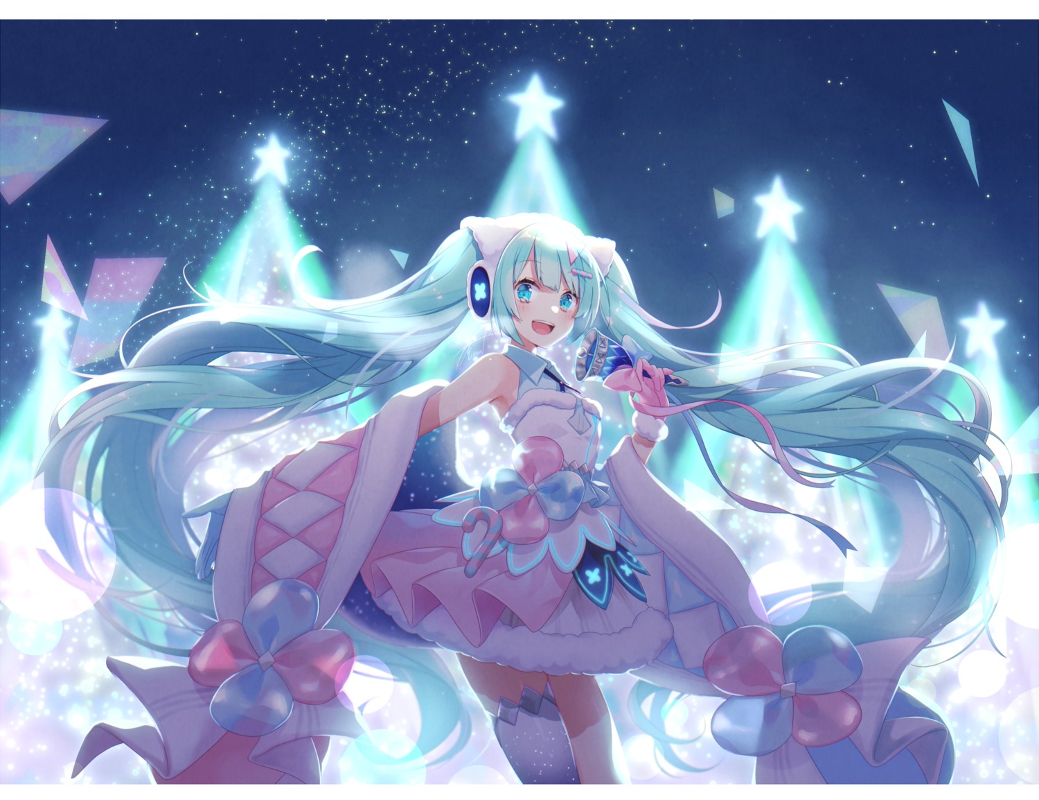 asagao_minoru christmas dress hatsune_miku headphones magical_mirai thighhighs vocaloid