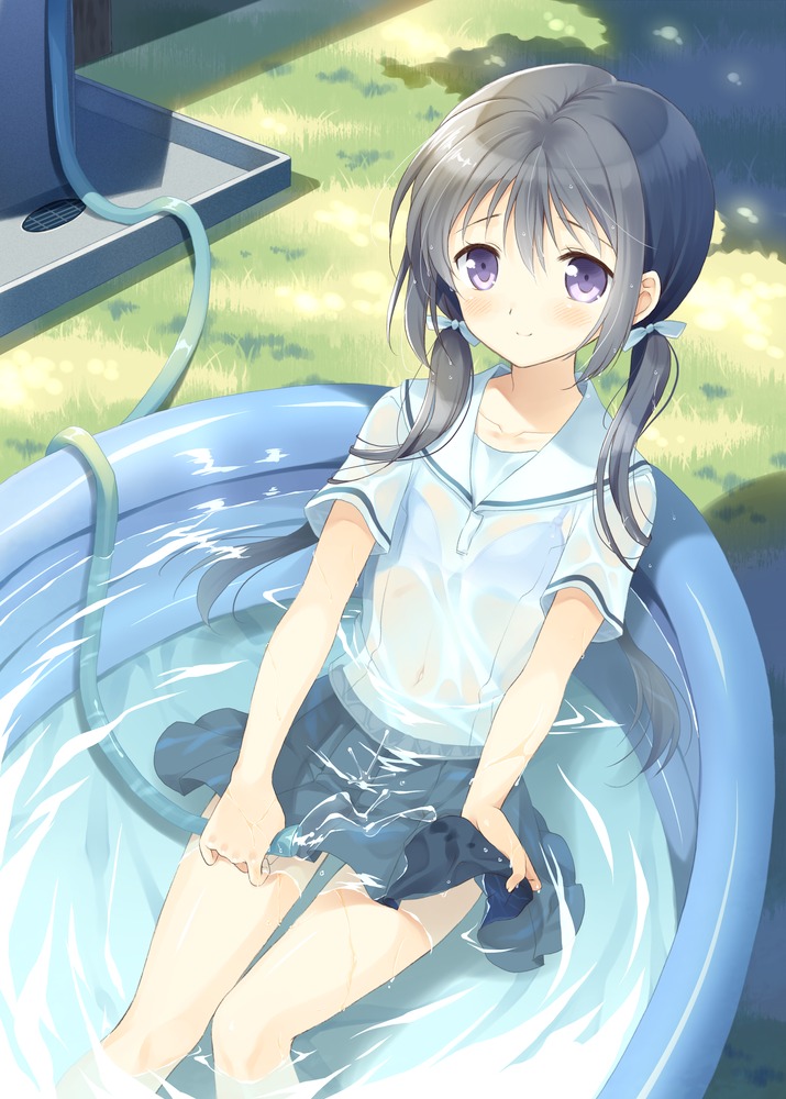 bra komi_zumiko see_through seifuku wet_clothes